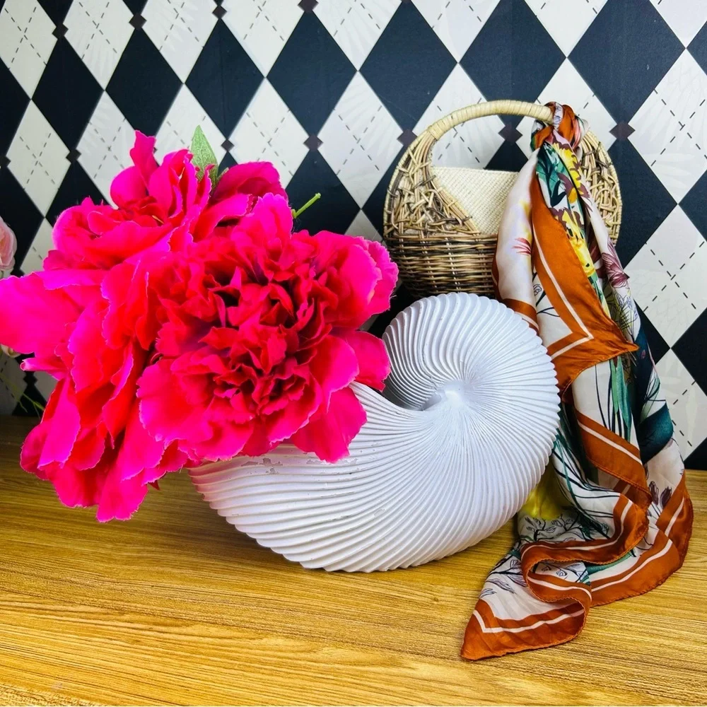 Large‎ Distressed Shell Vase White Resin Organic Sculptural Form Coastal Luxury